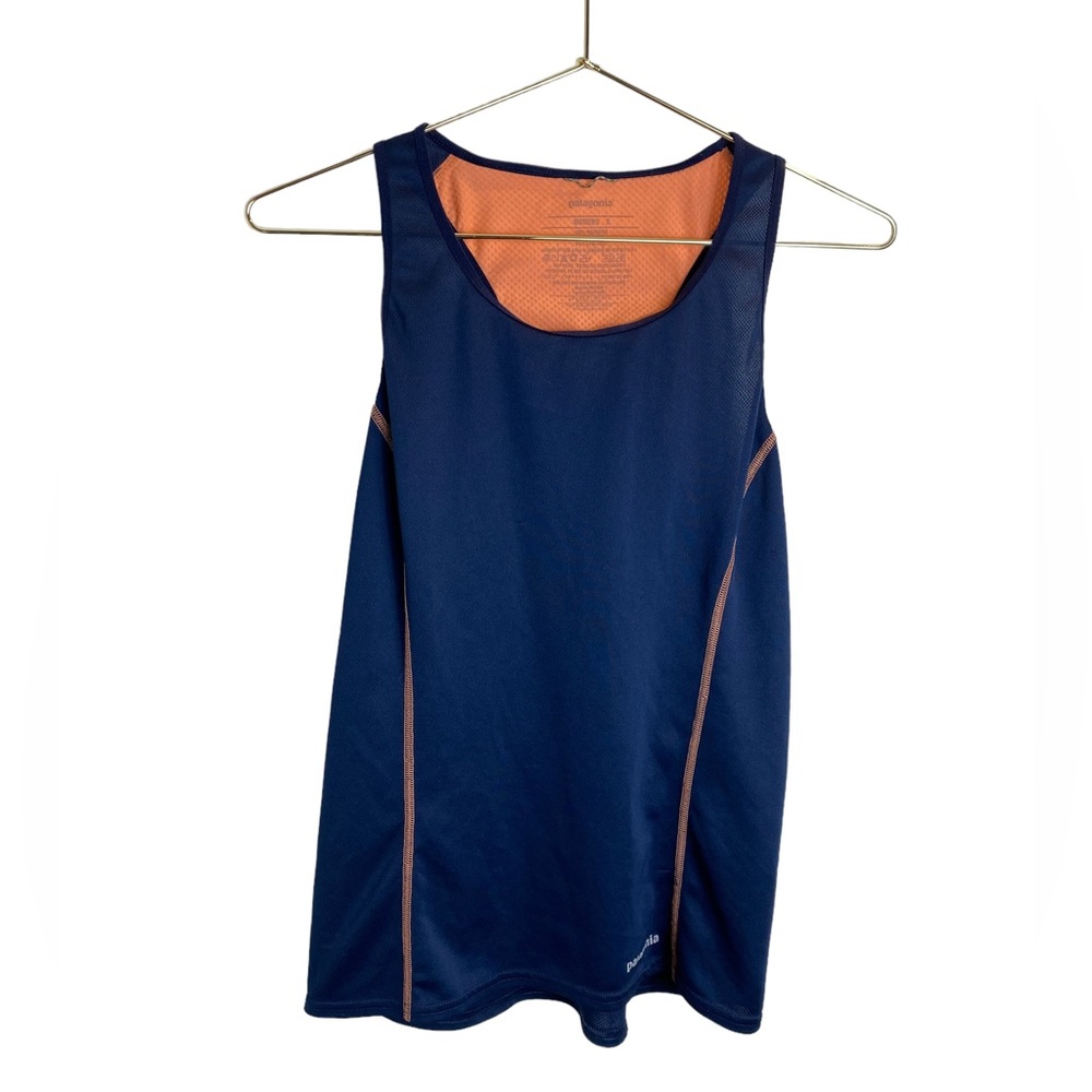 Patagonia womens athletic Running Tank Top. Sz small. Navy/Coral